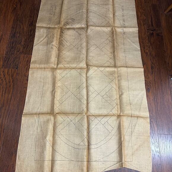 Vintage Geometric Stamped Burlap for Rug Making #1995 Size 36x60 - Picture 1 of 13